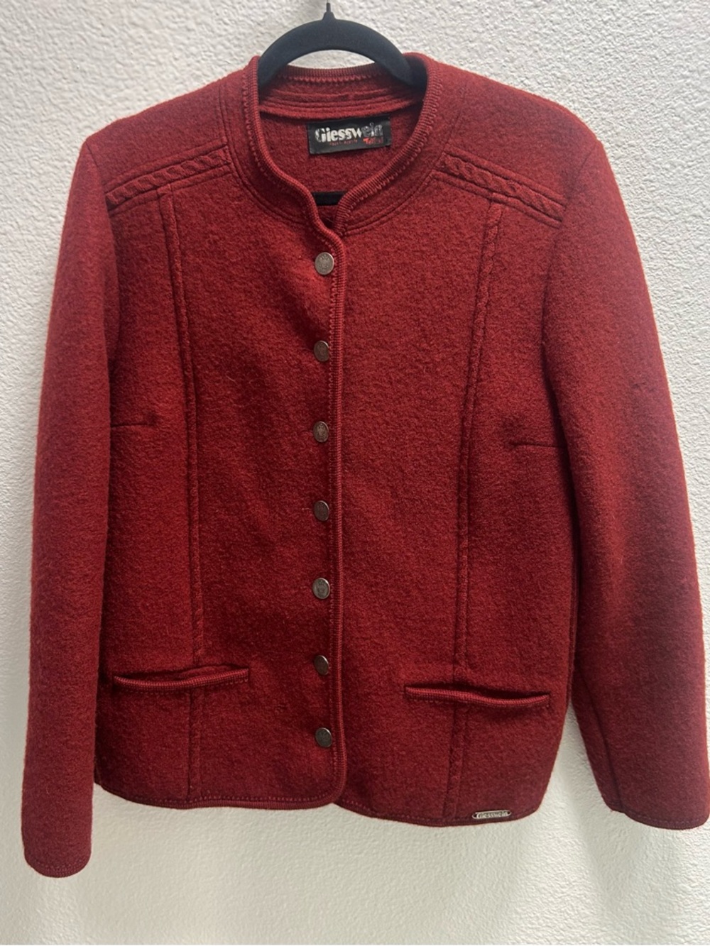 Giesswein Austrian Women's Deep Red 100% Boiled Wool Button Front Jacket